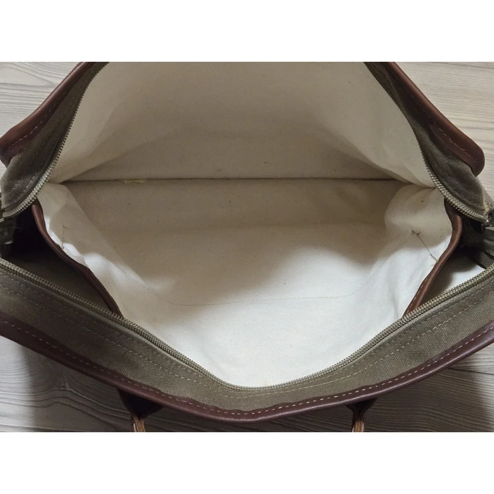 Vintage LL Bean Canvas & Leather Handle Briefcase Bag w/ Strap Green/Brown
